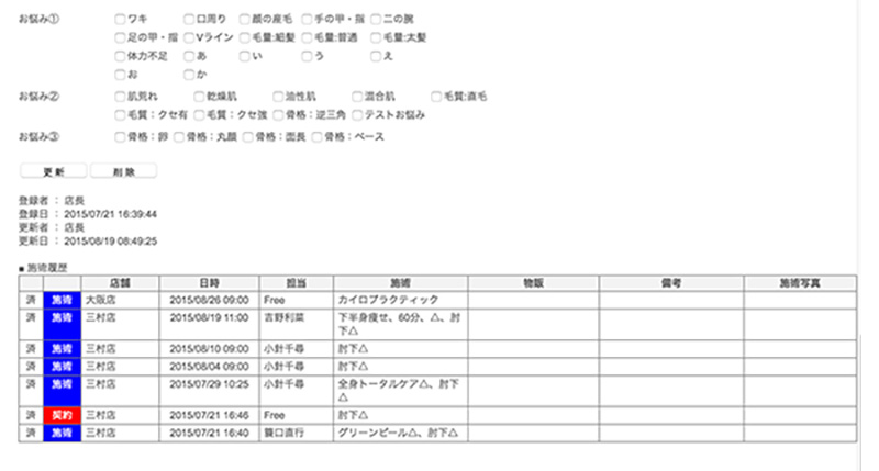 サロン顧客情報詳細画面